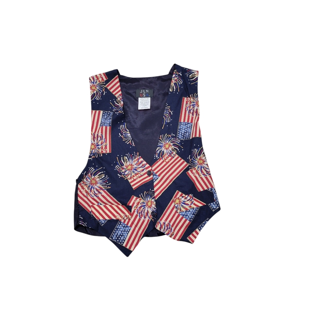 Vintage JLN USA Vest Size Small Red White And Blue